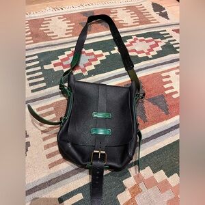 Handmade custom leather black and green side bag